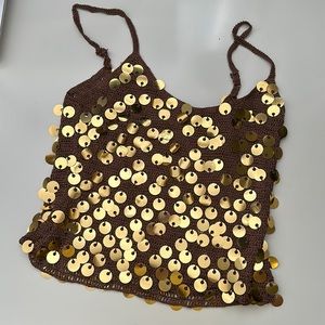 Brown sequin knit top